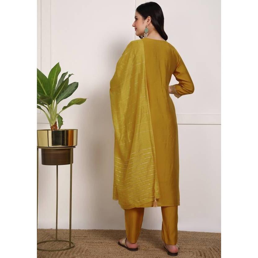 Indian Pakistani Pure Silk Kurti Pant Dupatta Set Women Party Wear Salwar Kameez VF-20219