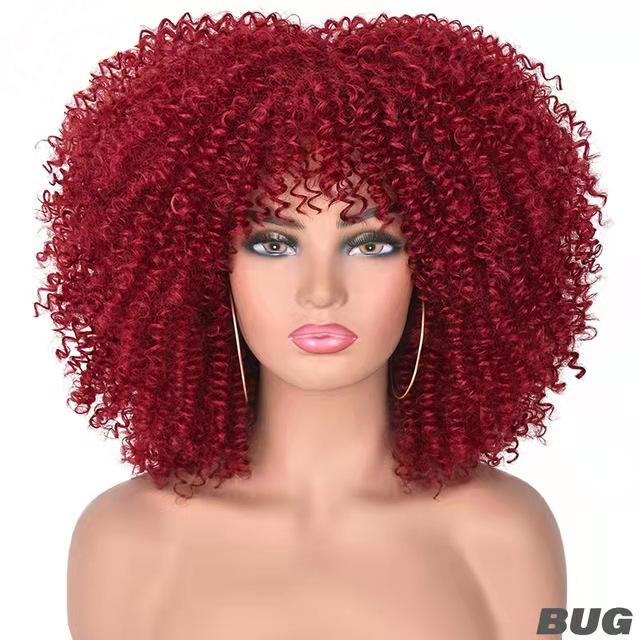 Bybrana Kurzes Haar Afro Kinky Curly Perücken mit Pony für schwarze Frauen Afrikanische synthetische Omber kleberlose Cosplay Perücken Hochtemperatur Lizzy