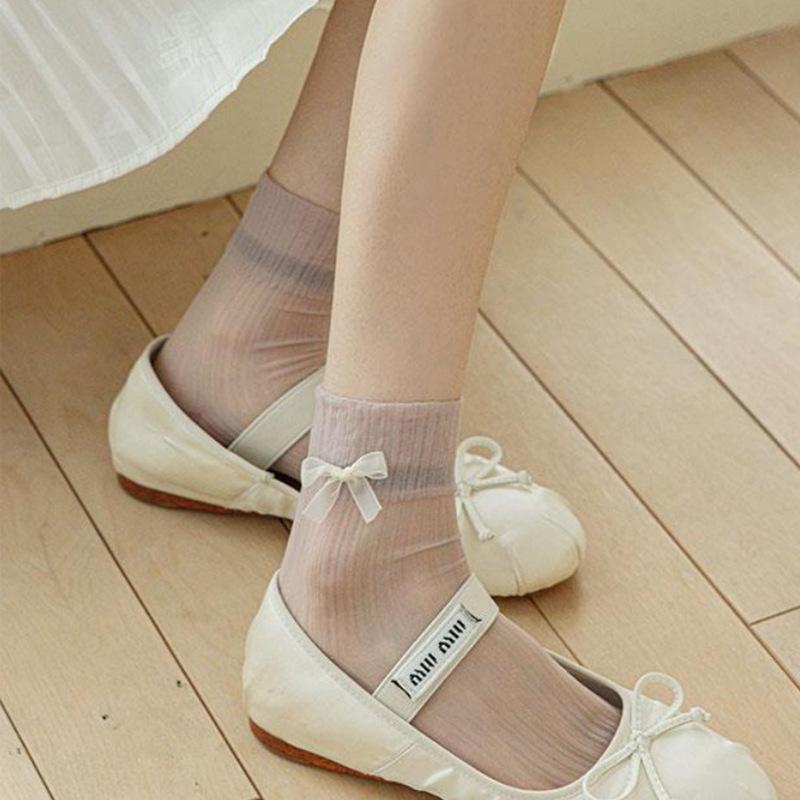 Summer Thin Socks Woman Black Bowknot Lace Low Tube Casual Cool Lolita White Socks for Women
