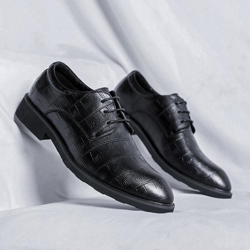 

Новые заостренные деловые кожаные туфли на шнуровке мужские британские и корейские формальные повседневные свадебные мужские туфли 12237-R 38 чёрный