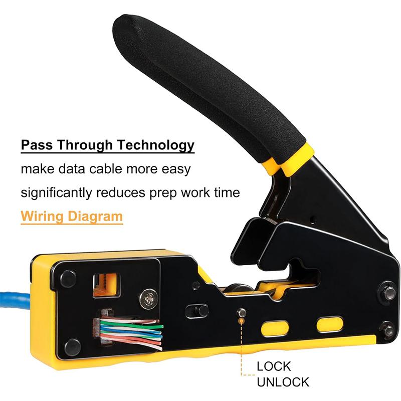 RJ45 Crimp Tool Kit Pass Through Cat6 Crimping Tool For Cat5 Cat5e Cat6 8P8C Connector, All-in-one Ethernet Crimper