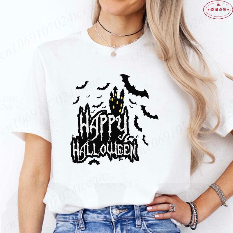 Halloween Cats Graphic Y2k Tops Women T-Shirt Casual Ulzzang Harajuku Streetwear Aesthetic Female Clothing Short Sleeve Tees
