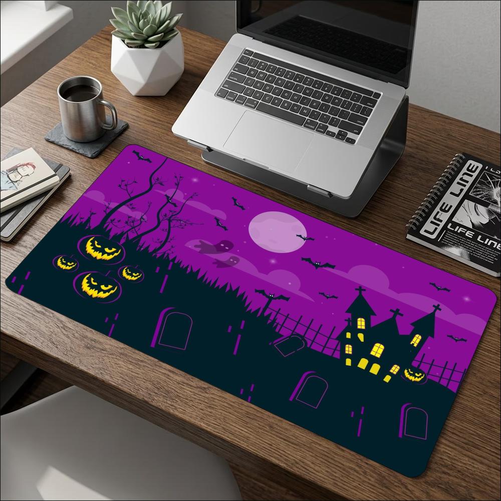 Halloween Haunted House Sunset Purple Orange Reflection Extra Large Gaming Mouse Pad Non Slip Rubber Base Desk Mat For Table