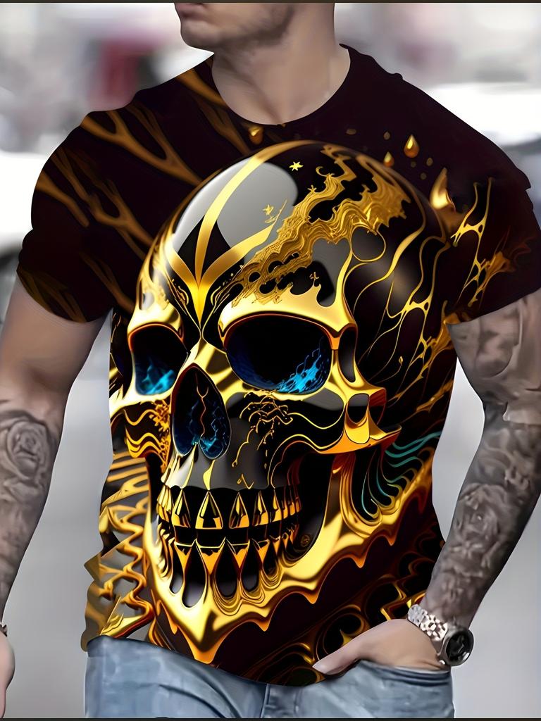 Men's Short Sleeve Tee 3D Skull Print Tops Crew Neck T-Shirts Summer Oversized T-Shirt Hip Hop T-Shirts for Men Luxury T-Shirt