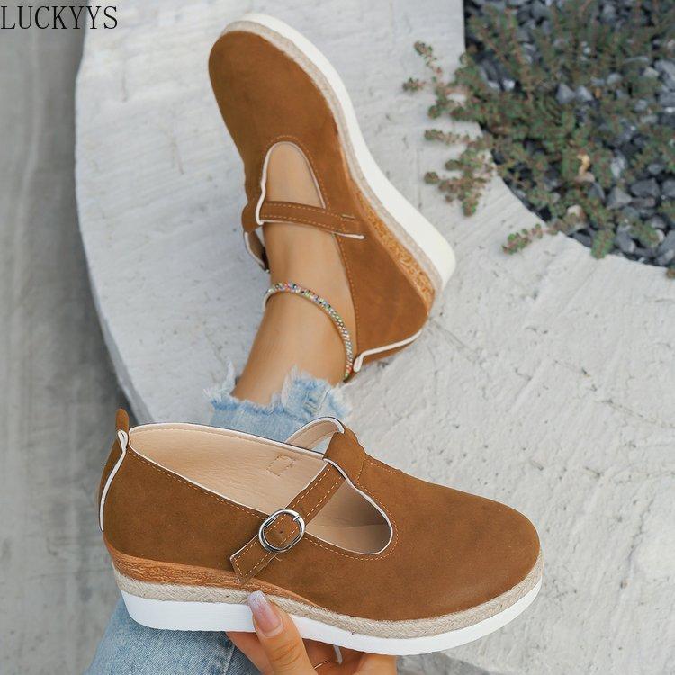 Mode Leopard Pumps Damen Bedruckte Keilabsatz Freizeitschuhe Herbst Plateau Schnalle Laufschuhe Vielseitige Damenschuhe Zapatos De Mujer