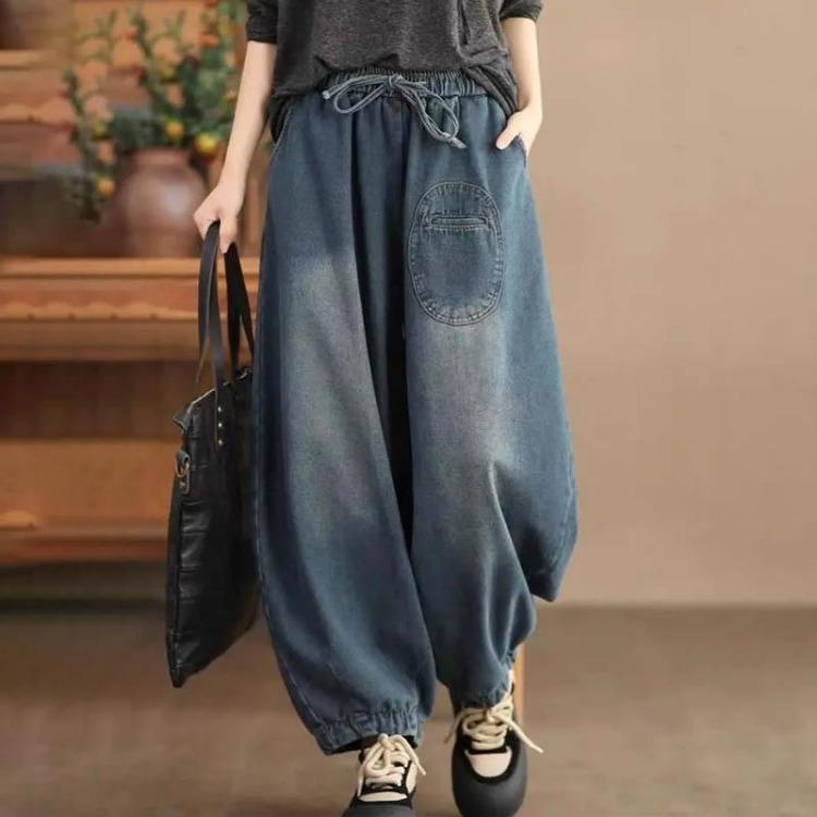

Cotton Elastic High Waist Stretchy Jeans for Women Large Size Casual Long Trousers Pants Versatile M синий