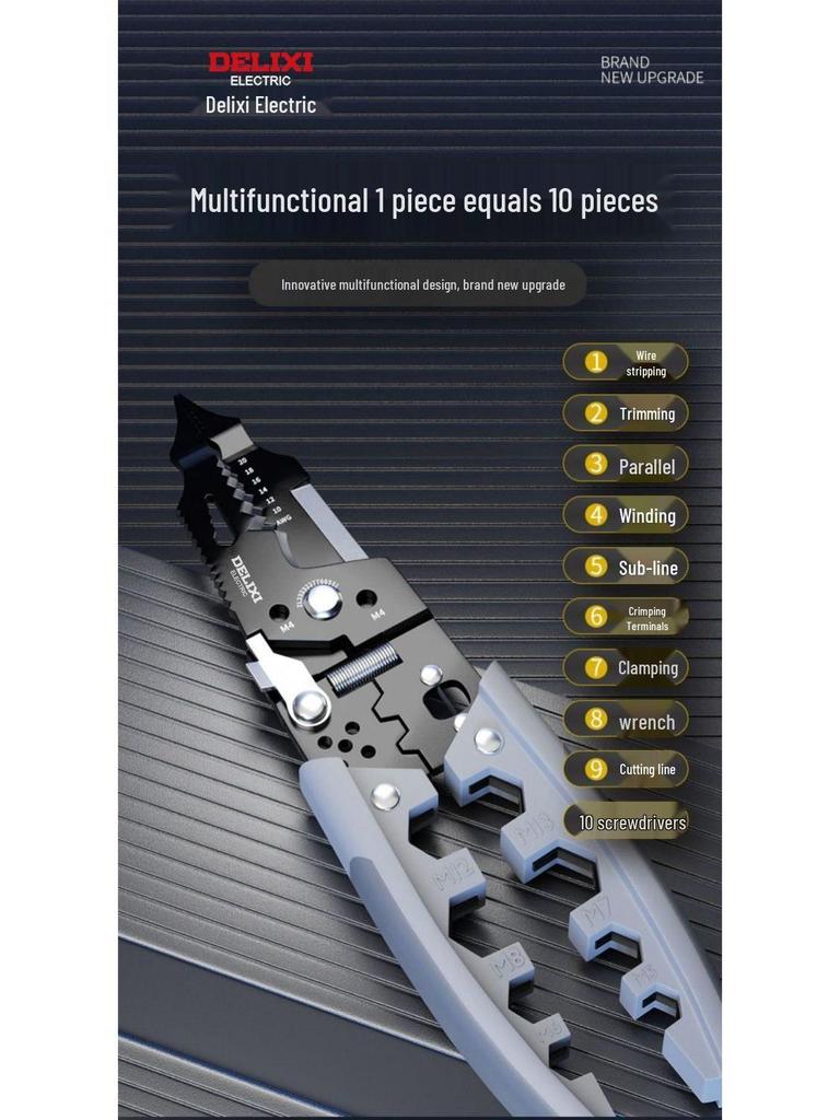 Delixi Electrician Multifunction Wire Strippers: Skinning, Crimping, Wrapping, Cutting Pliers