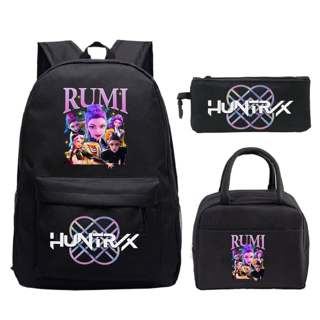 Primary and secondary school students schoolbag three-piece set, animation cartoon personalized printing backpack, casual pencil bag, meal bag
