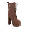 Womens Plus Size Chunky Heel Ankle Boots In PU Leather Square Toe Side Zipper Fashion Winter
