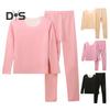 2 Teile/Satz Winter Thermo-Unterwäsche-Set für Damen, Rundhalsausschnitt, nahtlos, langärmlig, warm, Slim Fit, hochelastisch, Pyjama-Set für kaltes Wetter, Homewear, Nachtwäsche