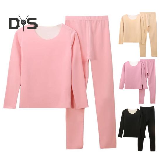 2 Teile/Satz Winter Thermo-Unterwäsche-Set für Damen, Rundhalsausschnitt, nahtlos, langärmlig, warm, Slim Fit, hochelastisch, Pyjama-Set für kaltes Wetter, Homewear, Nachtwäsche