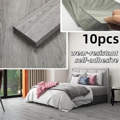 10pcs 40x15cm Self-adhesive Floor Sticker DIY Wood Grain Wall Sticker Waterproof Heat Resistant Imitation Wall Tiles