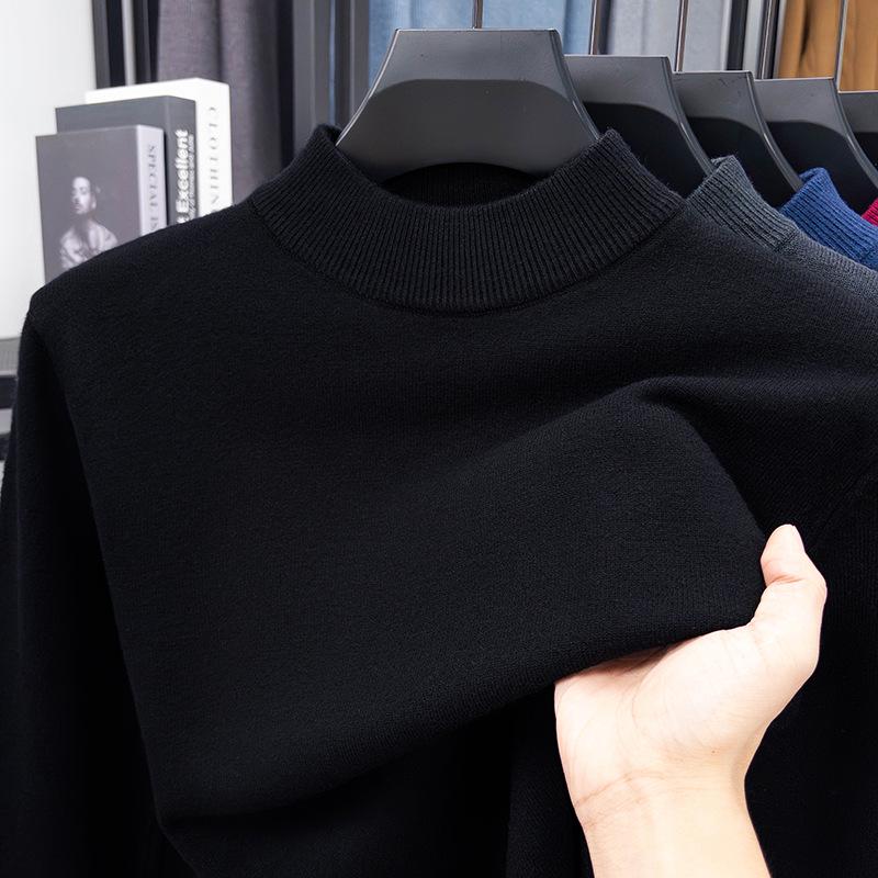 Men's Half-High Collar Wool Sweater - Warm, Versatile, Solid Color for Autumn/Winter