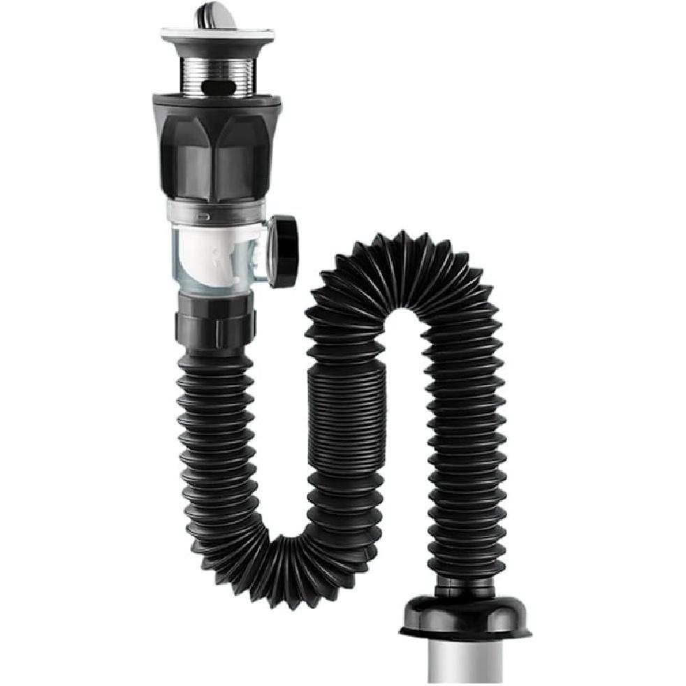 Flip-Top Kitchen Sink Drain Retractable Deodorizing Filter Flexible Downspout Bathroom Sink Anti Clogging Kitchen Accessories(Black)