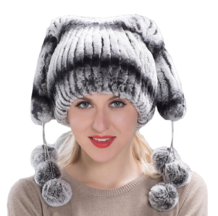 Custom Logo High Quality Winter Warm Knitted Hats Rabbit Long Hair