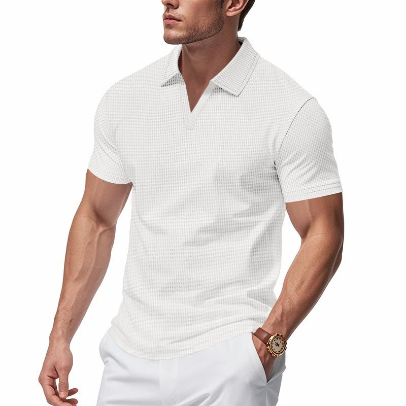 Men's Summer Waffle Knit Turn-Down Collar Polo Shirt, Loose Casual Athletic Jersey Short Sleeve Tee for Men