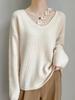 2025 Autumn/Winter Women's V-Neck 100% Wool Sweater: Loose, Stylish Lace Knitwear Base Layer