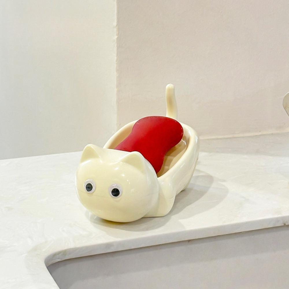 

1PC Soap Box Cat Shaped Soap Dish No Drill Bathroom Storage Organizer for Sink Washbasin Hand Washing Drain Rack Home Decor