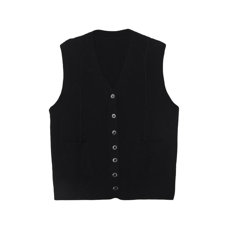 V-Neck Striped Knit Wool Sweater Vest for Middle-Aged and Elderly Women - Winter Style