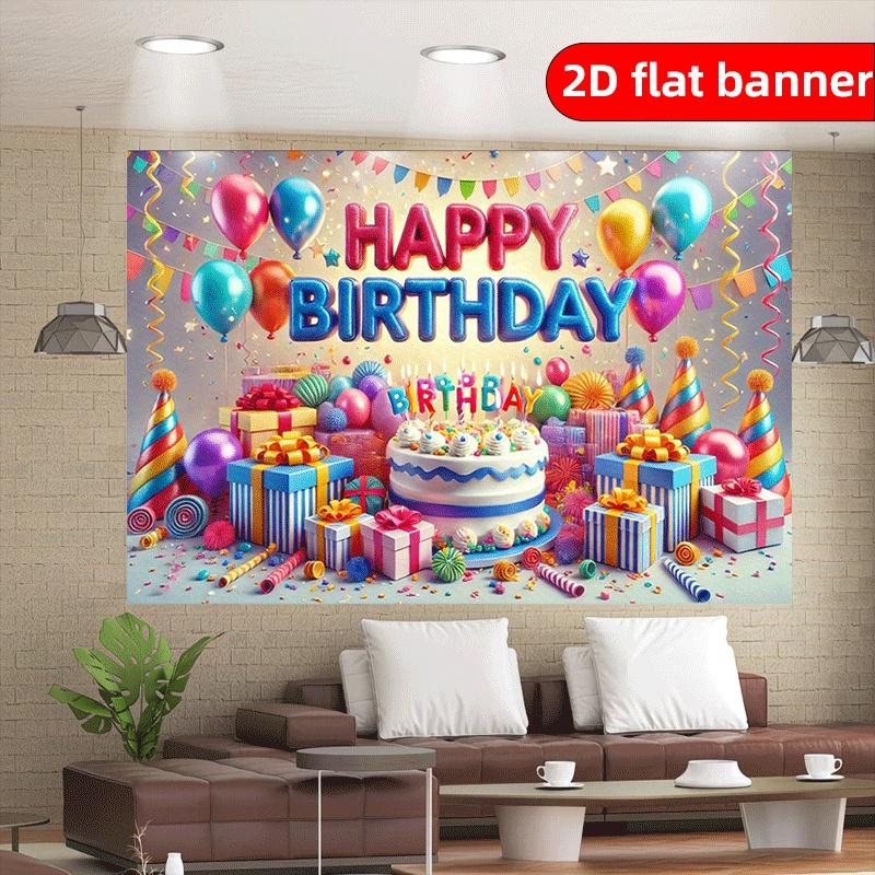 2D Flat Birthday Party Banner Polyester Photography 2D Background Cloth Flag Holiday Party Birthday Decoration