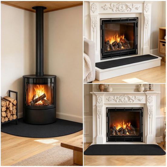 Hitzeschutzmatte für Ofen, feuerfest, Kaminmatte, dreilagiger flammhemmender Teppich, Holz, strapazierfähiger Hitzeschutz, Ofen, Kaminbodenmatte, Indoor, tragbar