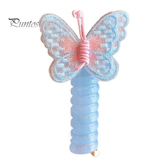 Children Hair Rope Butterfly Decor Telephone Coil Smooth Cartoon Design Reusable Ponytail Holder High Elasticity Girl Hair Band Hair Styling Tool