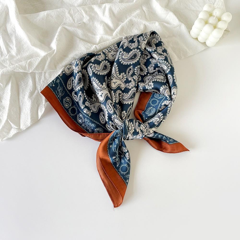 71Cm Silk Scarf Women's High-end Sense European and American Hot-selling Printed Fashion Scarf Retro Paisley Cashew Flower Satin Square Scarf