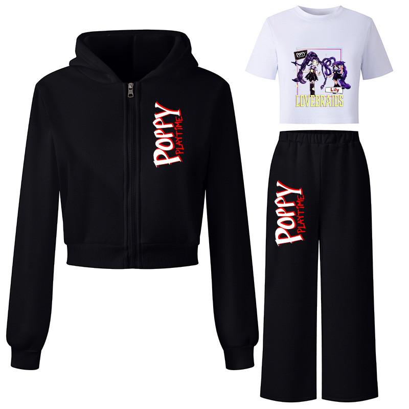 3 Stück/Set Kinder Mädchen Lily Lovebraids Cartoon-Aufdruck Kapuzen-Sportfleece Freizeit-T-Shirt Oberteil Hosen Jacken Sets