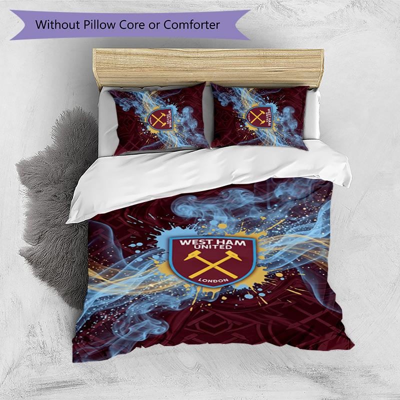 Set Lenzuola Stampato West Ham United Football 3 Pezzi, Comodo Set Copripiumino per Camera da Letto Amico della Pelle