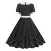 Damen Vintage Polka Dot Swing Kleid mit Kragen und Gürtel für Partys