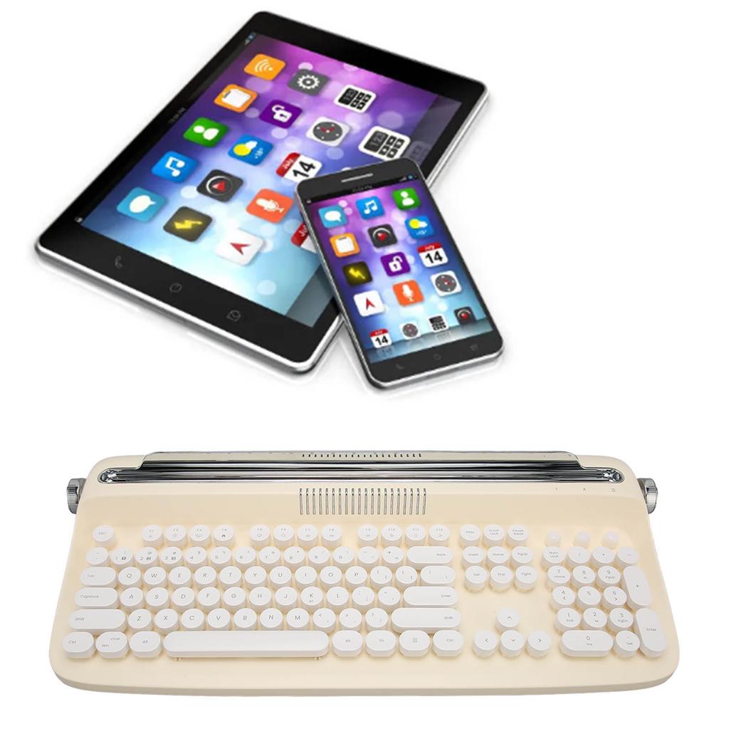 Wireless Typewriter Keyboard Retro 104 Keys 5.0 Integrated Stand Tablet Keyboard for Smart Phone Laptop