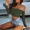 Sexy Off Shoulder Wrap Chest Bare Midriff Short Tank Top Women Long Sleeves Bottoming Crop Tops Camisetas Mujer
