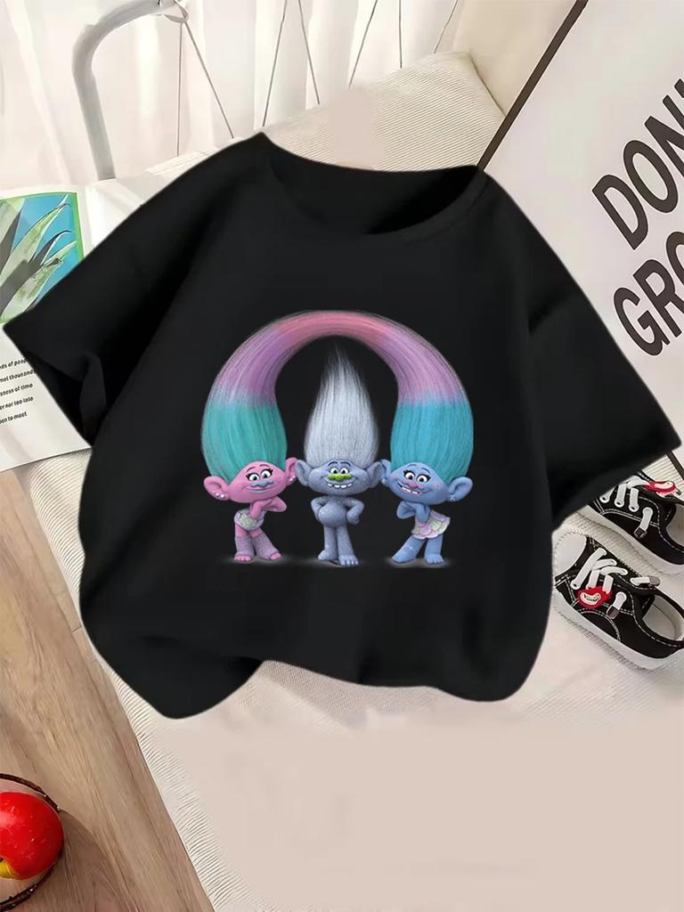 Silly Trolls Short Sleeve Kids T Shirt Summer Cute Cartoon Crewneck Boys Girls 3-14 Years