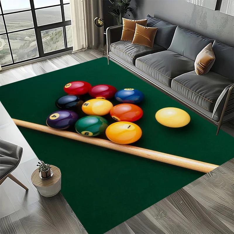 Large Washable Area Rug with Black Pool Ball 8 Design, Non-Slip Sofa Kitchen Toilet Carpet for Living Room Decoration