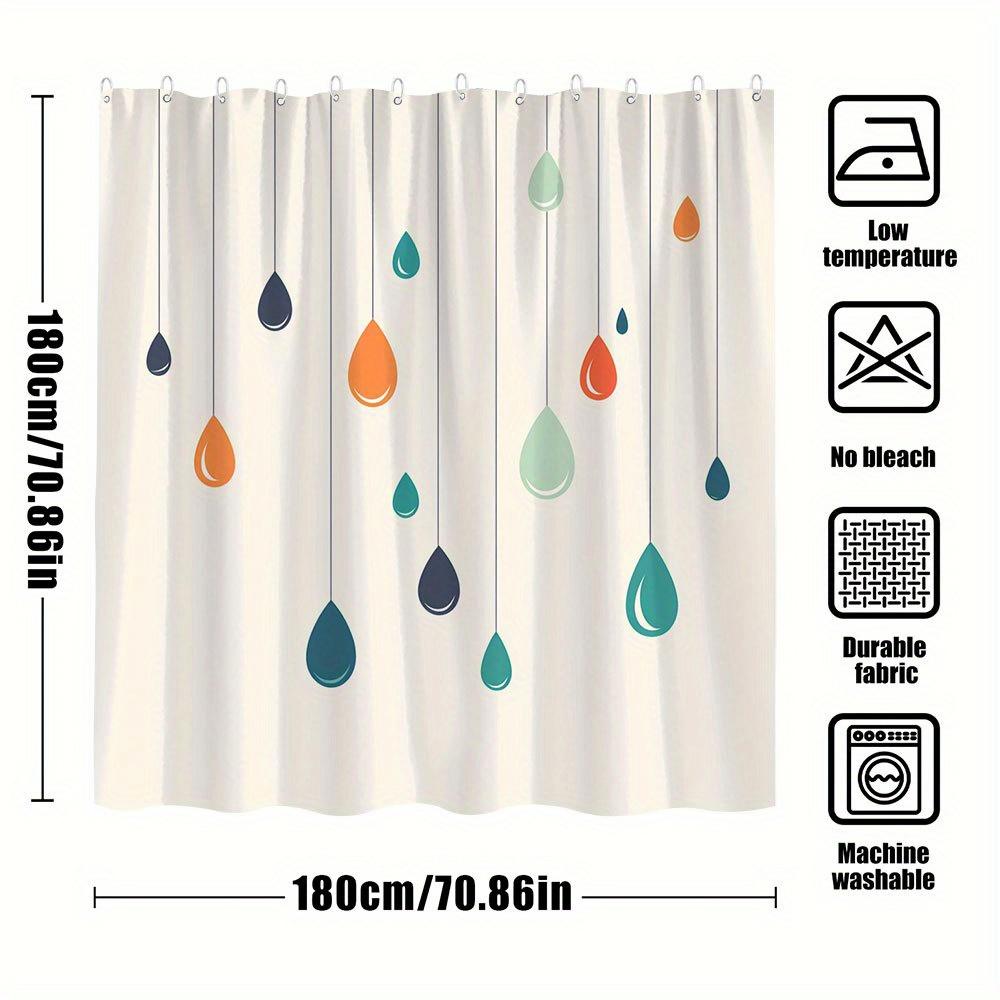 1Pc Creative Raindrop Pattern Shower Curtain Bathroom Decoration Polyester Fabric Contains 12 Hooks