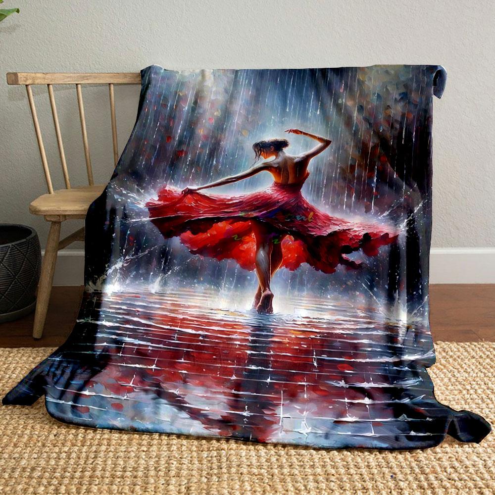 

Dancing Woman Rainy Scene Red Dress Blanket bedroom Blanket for Livingroom Couch lunch break Soft throw for Friend s festival Gift 80cm x 120cm