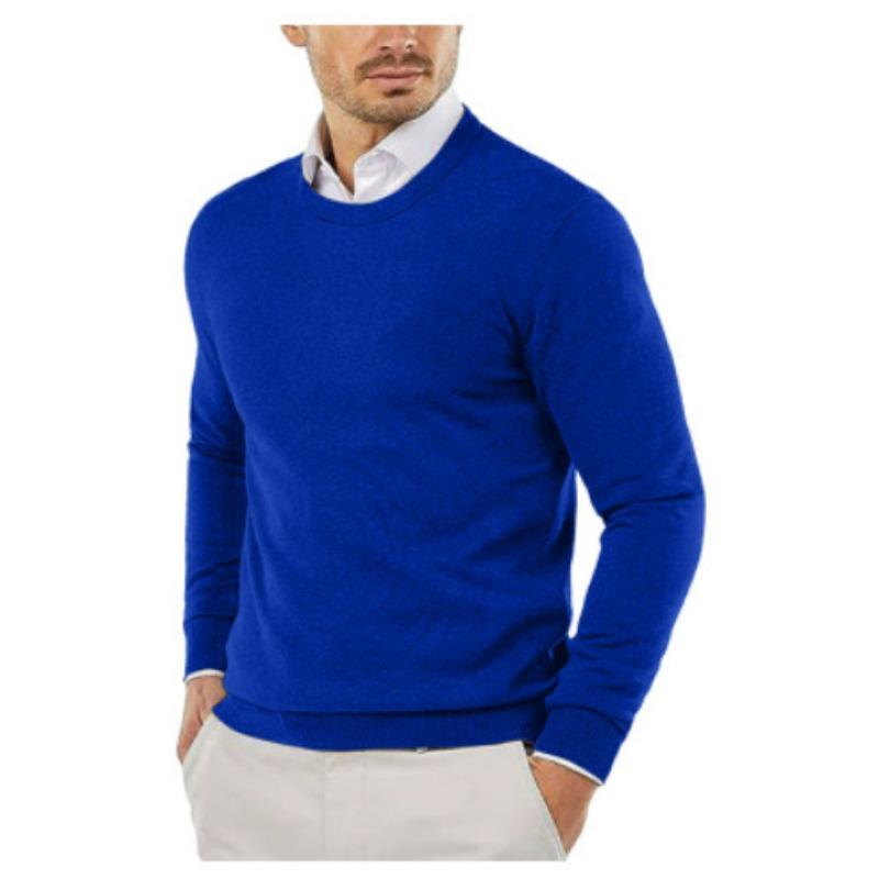 Pull en tricot à col rond et manches longues de couleur unie pour homme