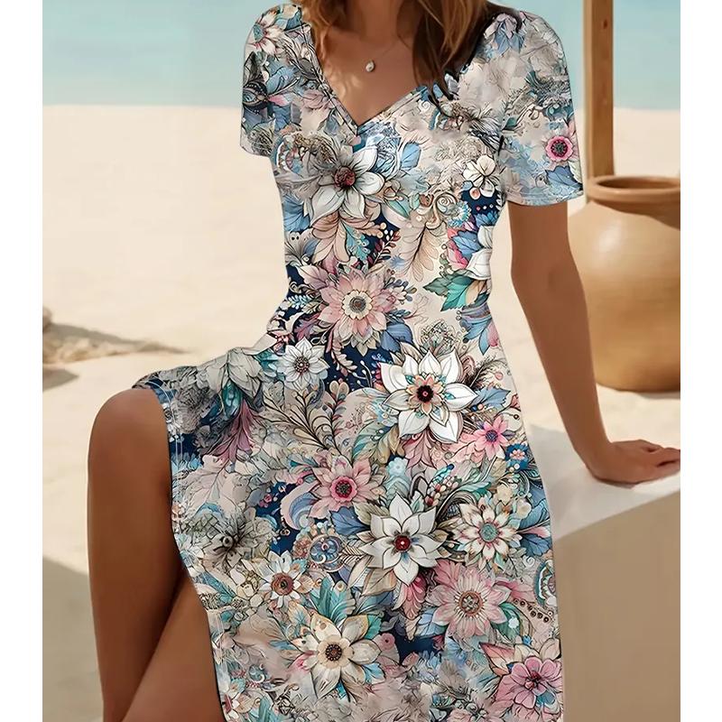 Letní móda Dámské Krátký rukáv s výstřihem do V Tančící motýli Šaty s potiskem Sex Šaty s krátkou sukní