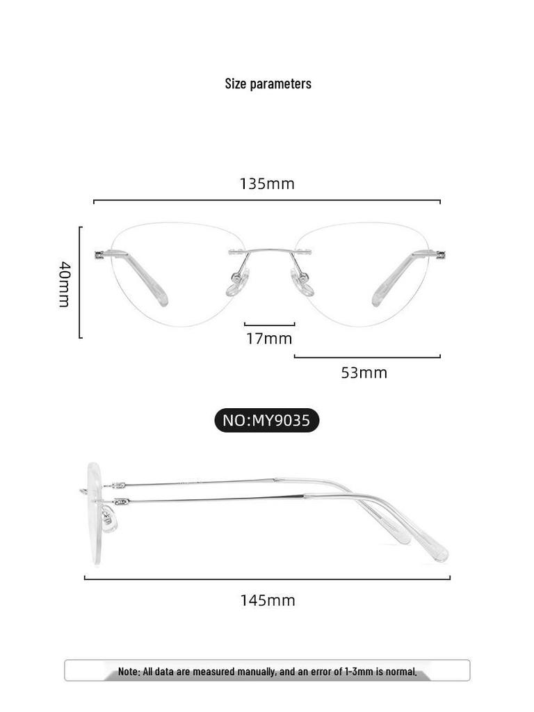 Ultralight Titanium Rimless Women's Cat-Eye Glasses 53 - Elegant Versatile Design