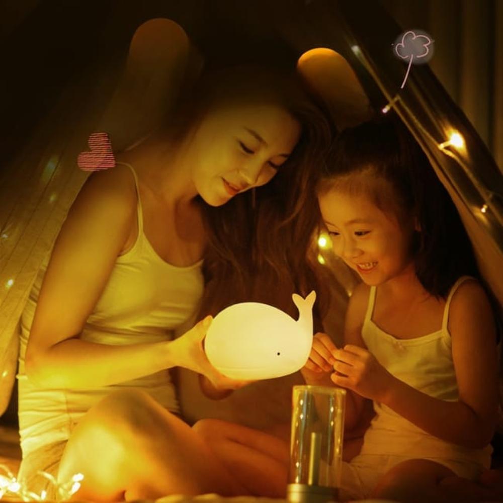 LED Night Light Pat The Silicone Light Cute Whale Animals Lamp Home Bedroom Bedside USB Charging Lights Decor for Birthday Gift
