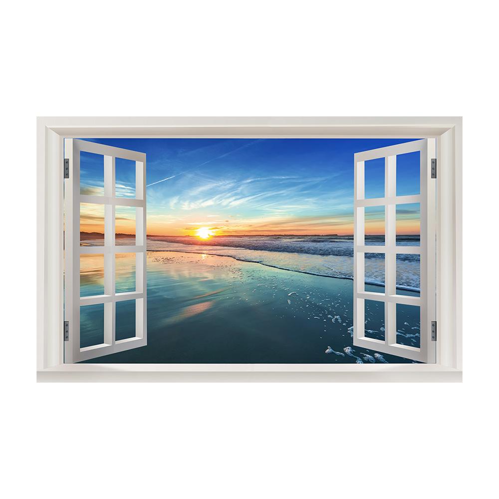 3D Window View Wall Art Beach Summer Beach Coconut Tree Wall Murals Print Art Canvas Poster For Living Room Pictur