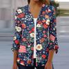 Women's Loose Casual Independence Day Printed Seven Sleeve Button Down Shirt Cardigan Top