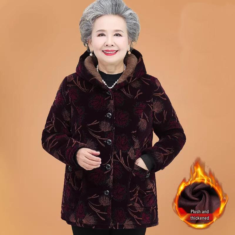 Grandma's Hooded Winter Coat: Thickened Cotton-Padded Jacket for Middle-Aged and Elderly Women