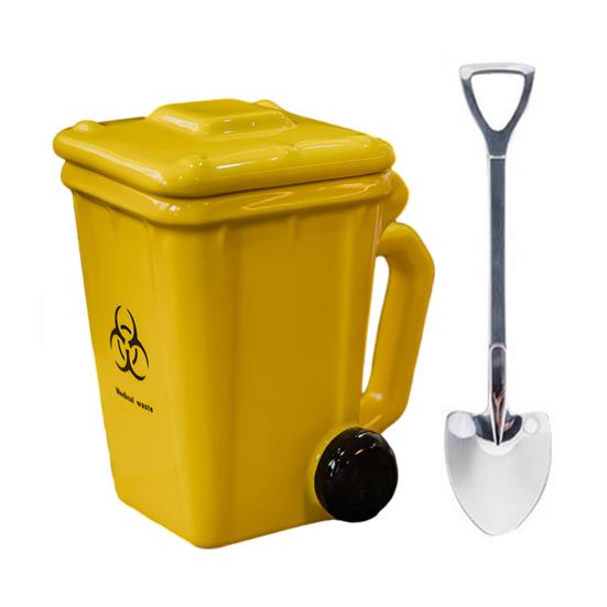 Trash Can Ceramic Mug Mini Recycling with Lid Bin жёлтый