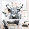 Cute Highland Cattle Close-Up Wall Hanging Tapestry, Grayscale Country Scenery Print Cloth, Unique Aesthetic Decor For Indoor