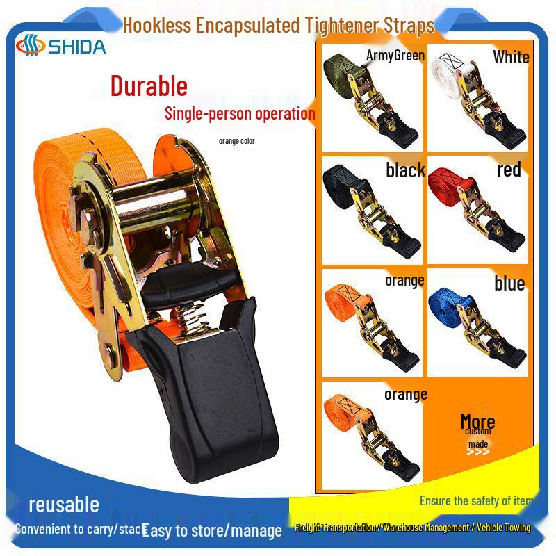 In Stock Rubber-Coated Self-Locking Ratchet Tie-Down Straps for Cargo and Luggage