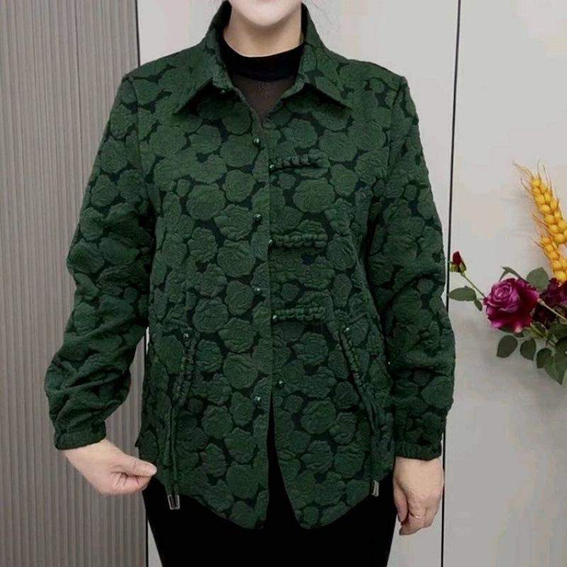 

Versatile X2502 Square Neck Frog Button Short Jacket - Stylish Spring/Autumn Wear for Mothers 4XL [Recommended 135-150 lbs]