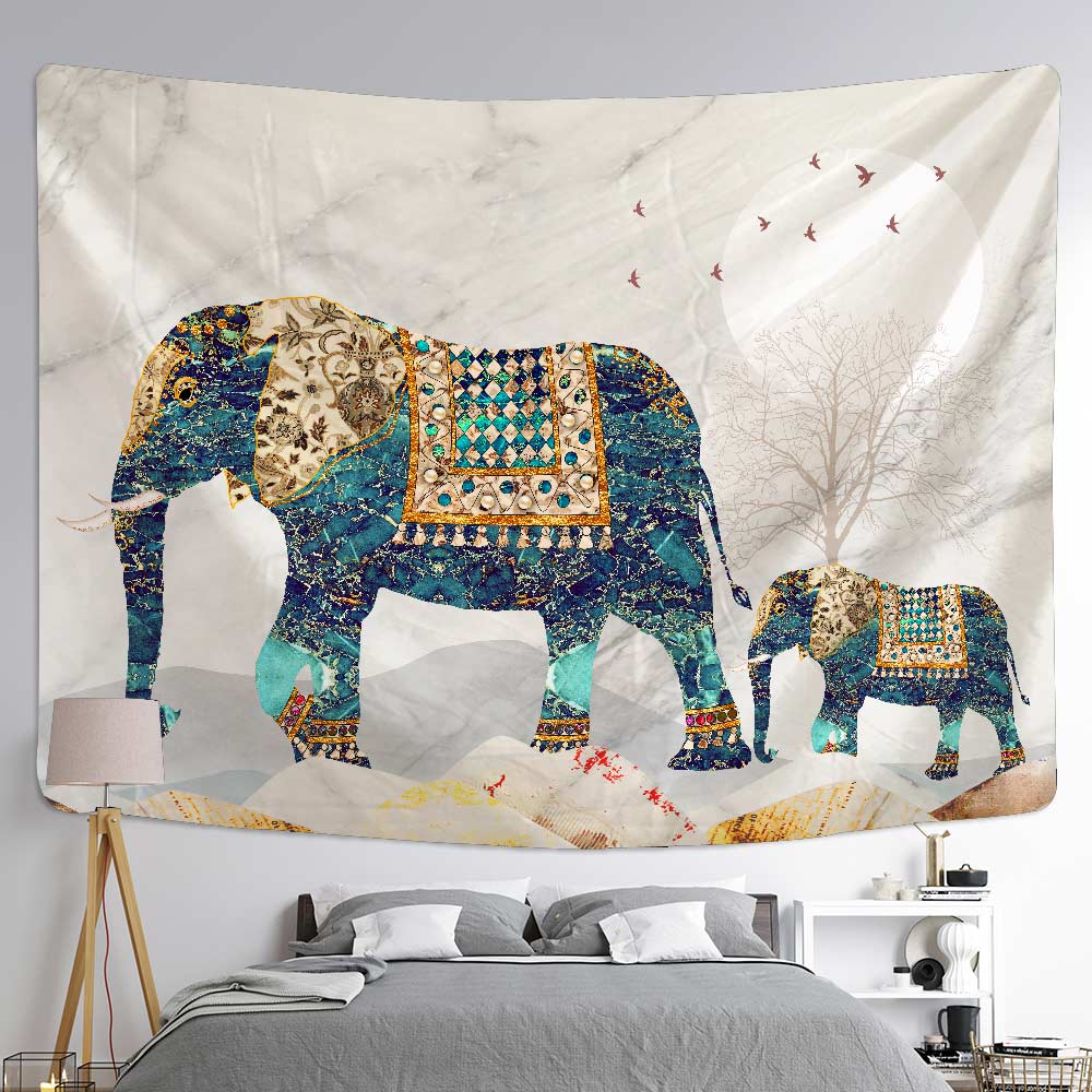 Elephant tapestry wall hanging, Bohemian, hippie, European style, living room, bedroom tapestry, home wall decoration, blanket