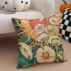 Painted Flowers Cushion Cover Throw Pillow Cover Hidden Button Durable Polyester Chair Cushion