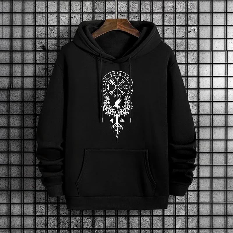 Ancient Raven Rune Pattern Hoodies 2025 Urban Streetwear Fashion Men's Hooded Sweatshirt Male Trendy Casual Autumn Winter Hoody